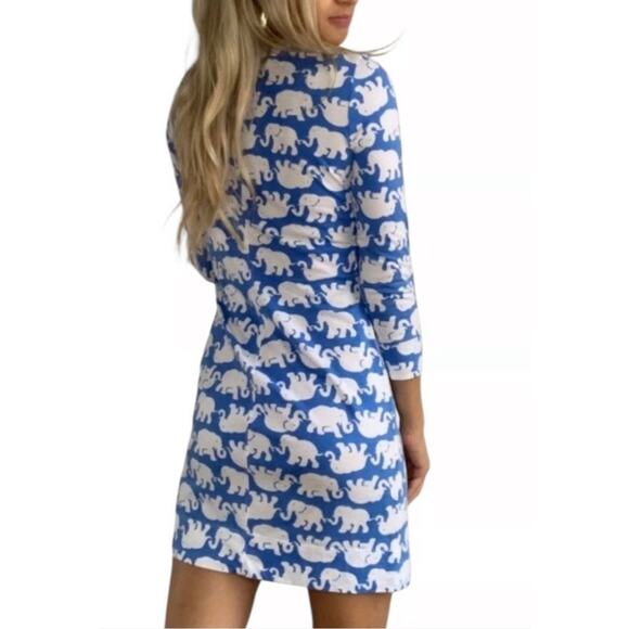 Lilly Pulitzer Christie Dress Tusk In The Sun Size M- Bay Blue Elephant Print - Picture 2 of 7